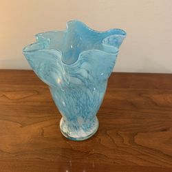 AQUA BLUE/WHITE SPLATTER GLASS VASE