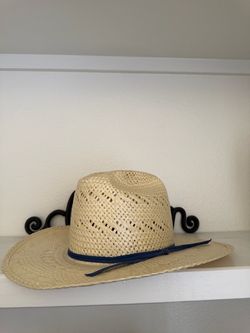 AMERICAN HATS NATURAL POLI ROPE 4-1/2IN. BRIM STRAW COWBOY HAT 6/58 Straw Cowboy Hat with Blue Band
