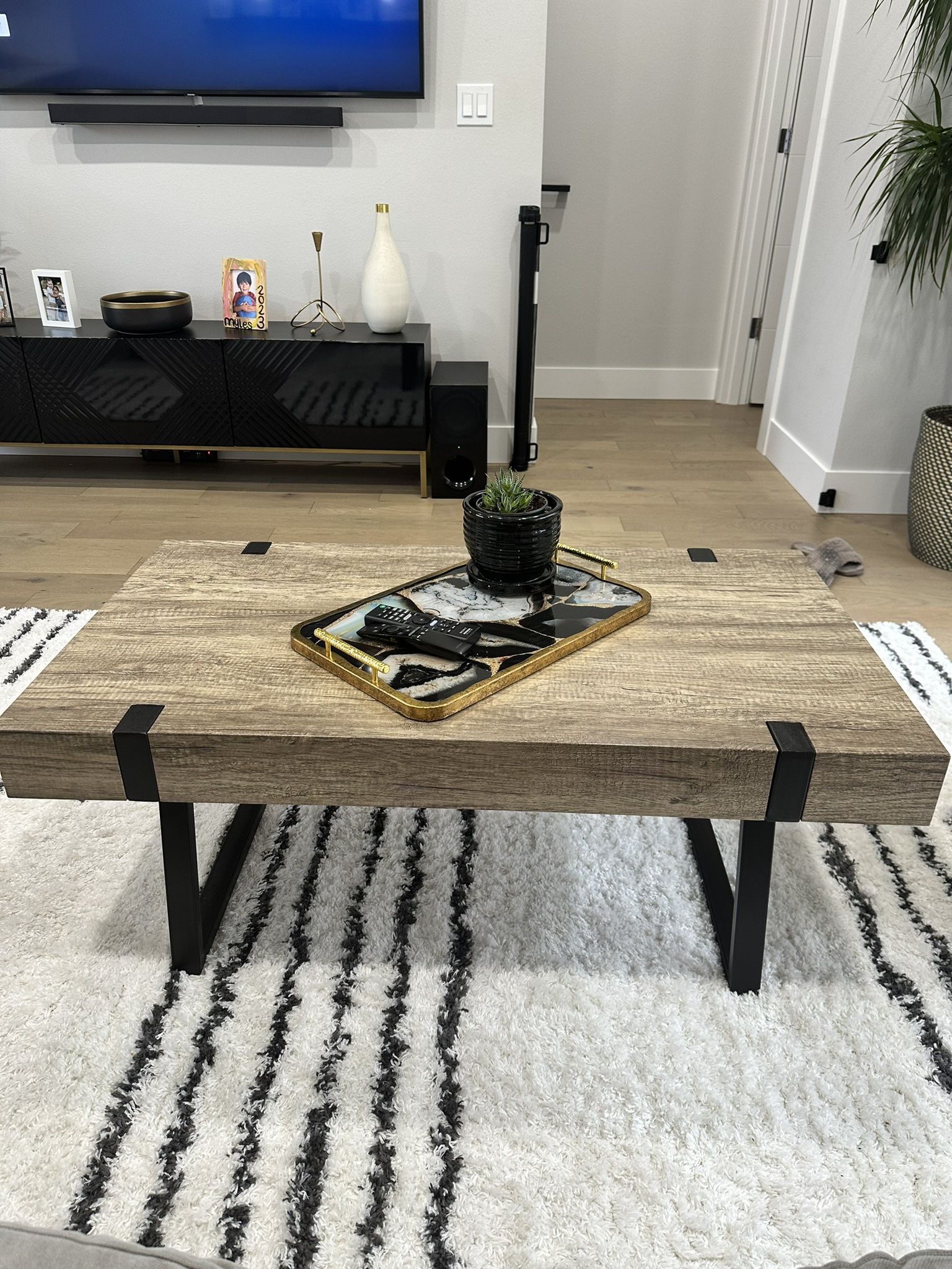 Wooden Coffee Table with Black Metal Legs