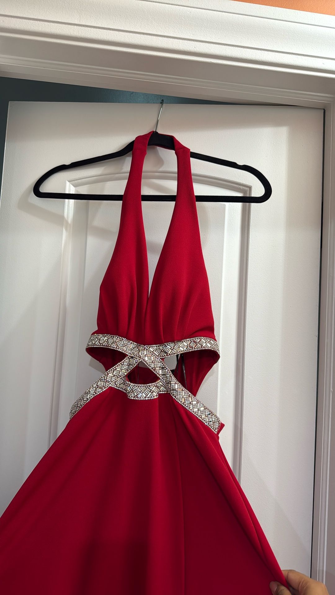 Elegant Red Rhinestone Halter Gown – Formal, Prom, or Pageant Dress