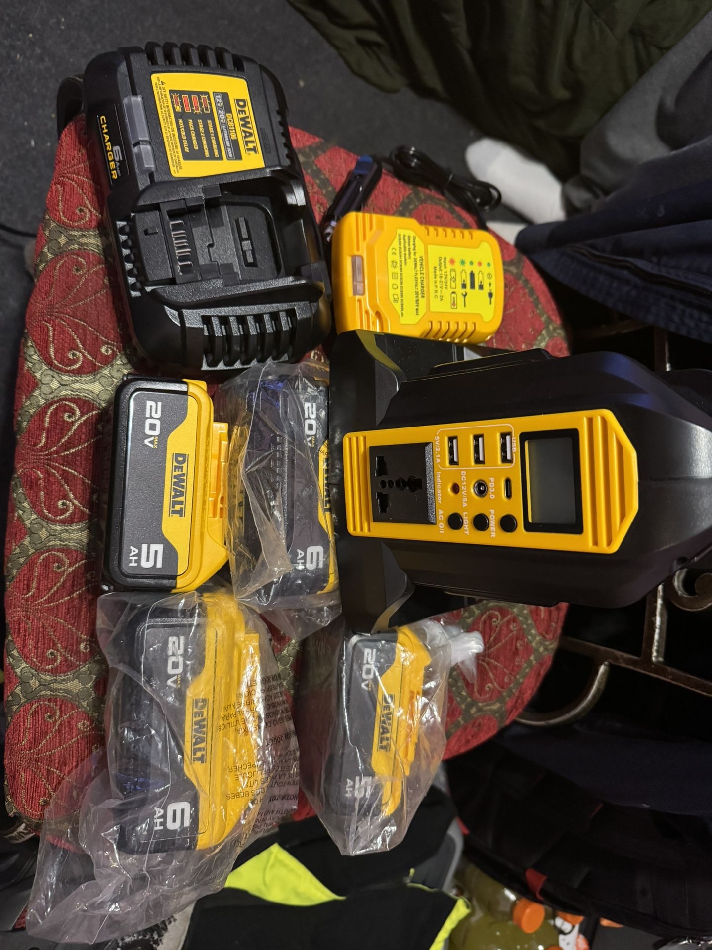 Dewalt Compatible 350W Power Supply, (2) 5ah Batteries, (2) 6ah Batteries, 6 Amp Fast Charger, And Power Inverter 