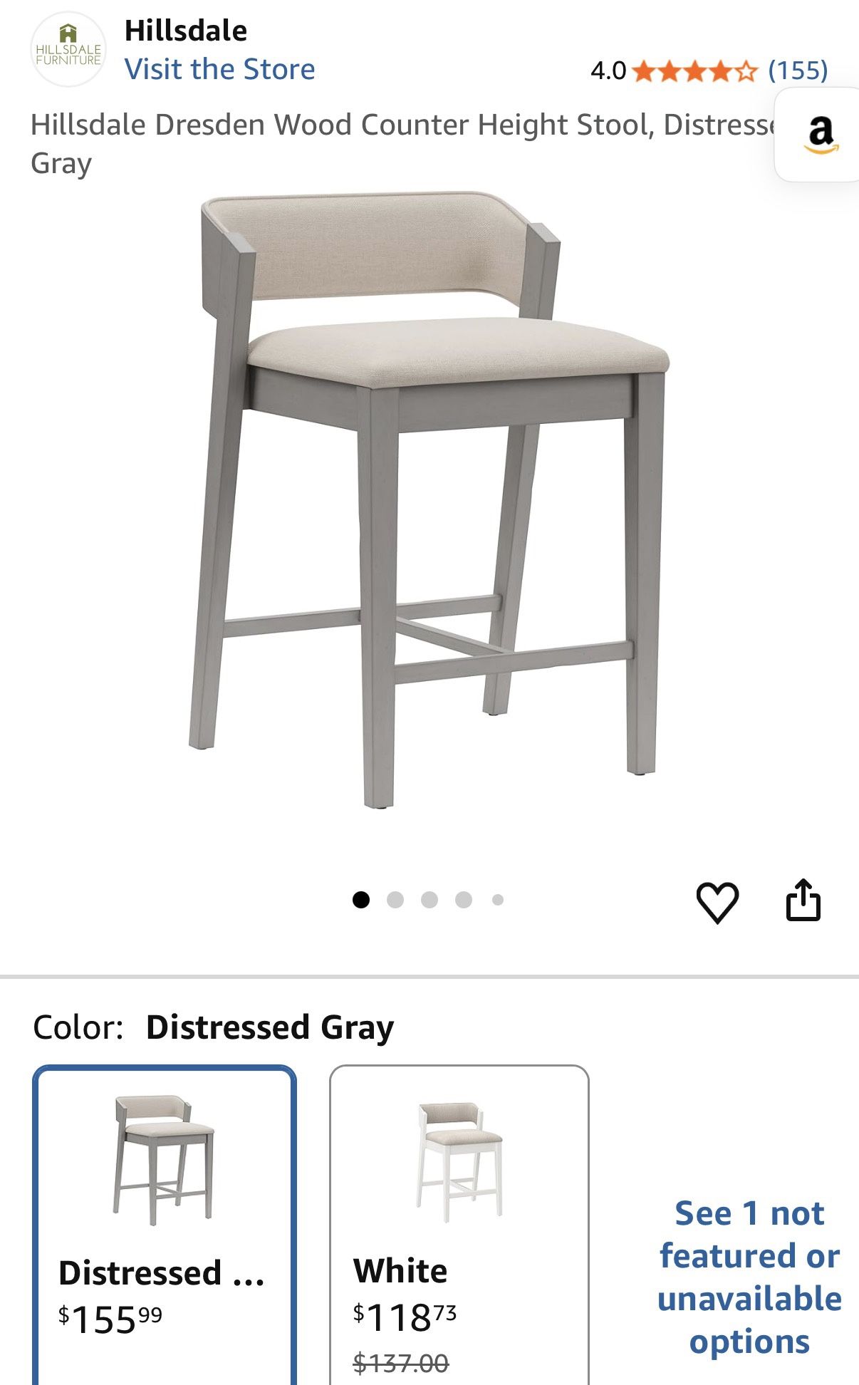 Hillsdale Dresden Wood Counter Height Stool, Distressed Gray