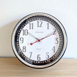 Sterling & Noble 12" Wall Clock Black Silver Retro Working Quartz