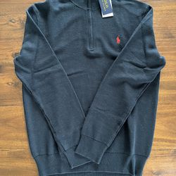 Polo Ralph Lauren Half Zip Black Sweater. Red Polo Logo 