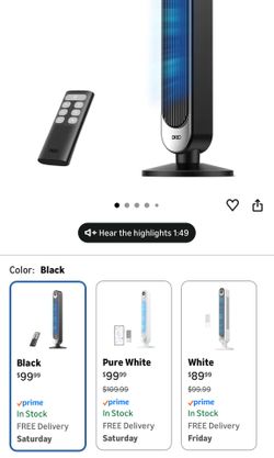 DREO Tower Fan for Bedroom, 28 ft/s, 20dB Quiet Oscillating Bladeless Fan with Remote, 9 Speeds, 4 Modes, 12H Timer, LED Display, Standing Floor Fan P