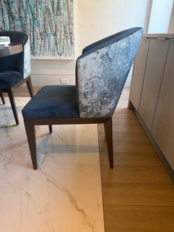 8 artistic frame chairs insignia model with navy and light blue crushed velvet upholstery