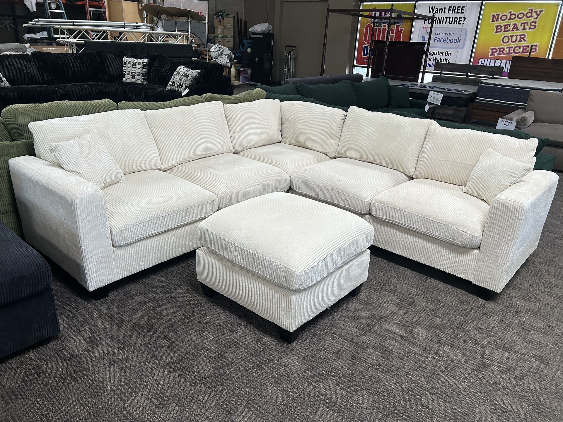 Cream Sectional With Ottoman 