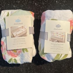 Floral Crib Fitted Sheet & Changing Pad Cover 