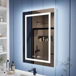 24 in. W x 36 in. H Rectangular Recessed/Surface Mount Right Medicine Cabinet with Mirror, Backlit and Front Light