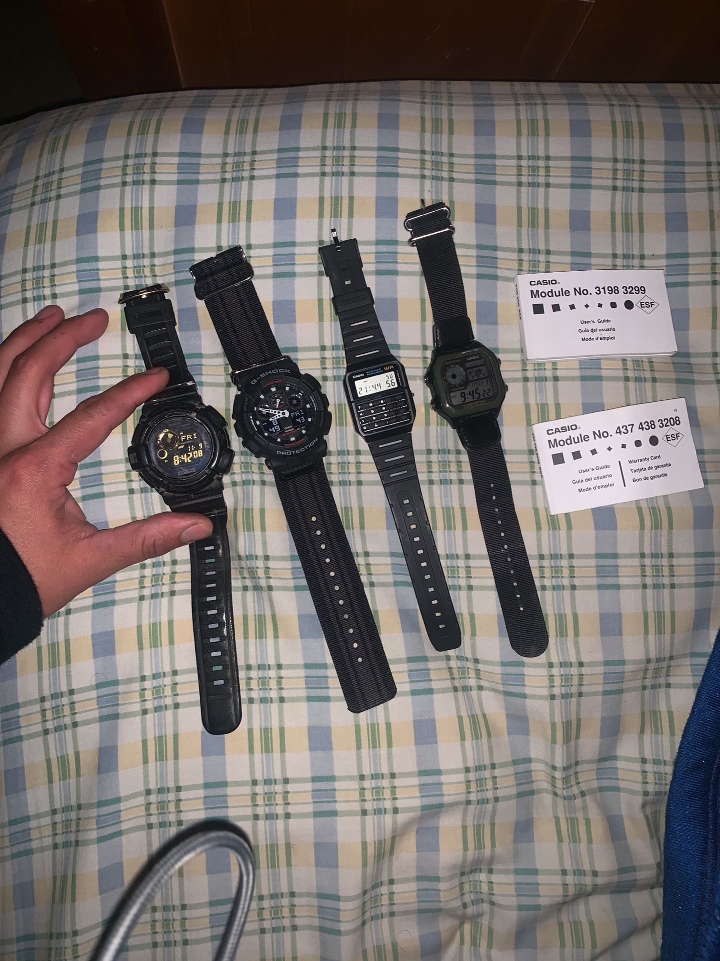 4 beautiful Gshock, Casio watches black,green, digital,analog, military, watcher resistant