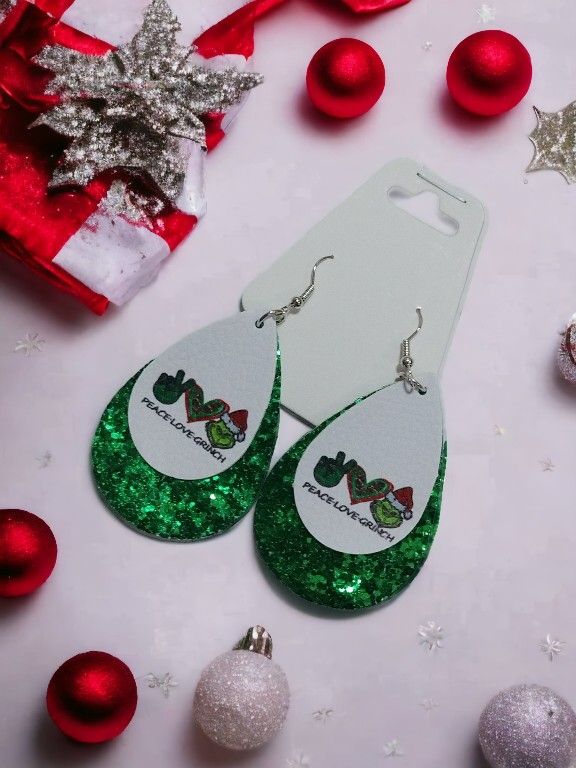 PEACE-LOVE-GRINCH Teardrop Earrings