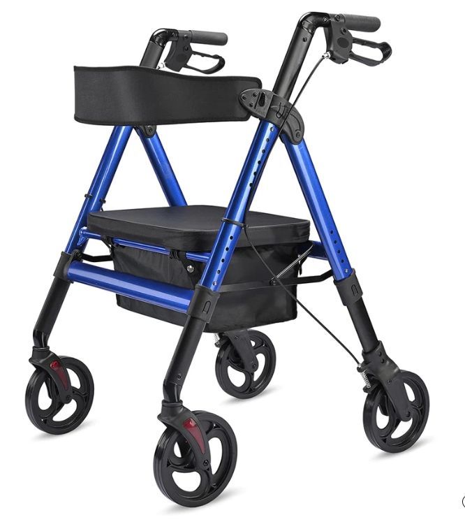 Rollator Walker with Seat Backrest Aluminum Frame Weight Capacity 450lbs - Health Care Essential - Medical Equipment - Independence Day Sale