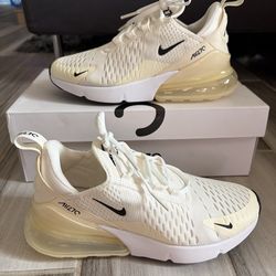 Women’s Nike Air Max 270 Running Shoes - Sail/Black-Coconut Milk Yellow - Size 6, 7
