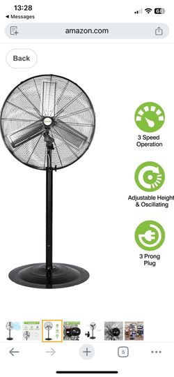 30in, 3-Speed Heavy Duty Oscillating Stand Fan with Aluminum Blades and Adjustable Height