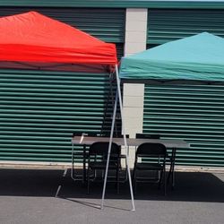 2 Tents, 1 Table, 9 Chairs 