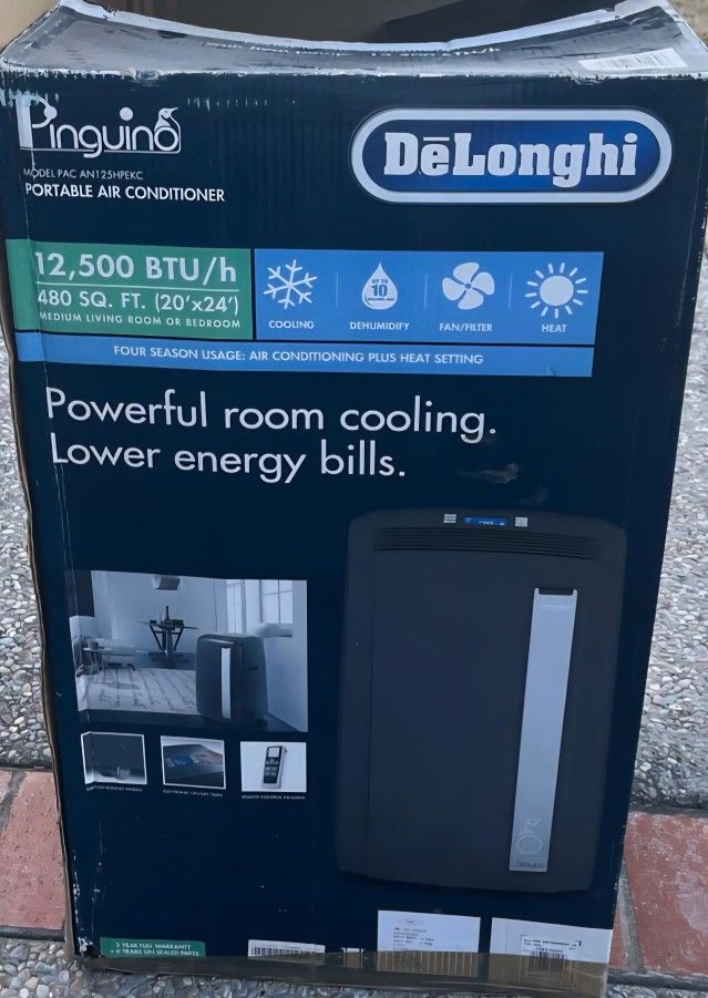 Delonghi Portable Air Conditioner Heater Dehumidifier Fan 12500 BTU