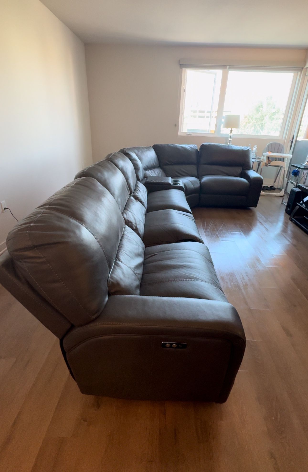 Grey Leather Couch w/ Electronic Recliner 