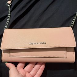 blush toned michael kors crossbody bag with matching wallet