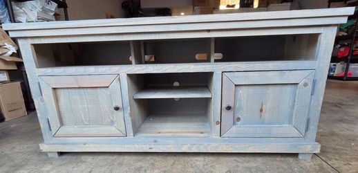 Progressive Furniture 64" Solid Wood TV Media Console – Distressed Blue/Gray