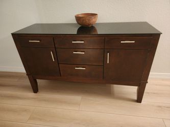 Dark Wood Sideboard Buffet with Glass Top