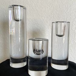 Contemporary Crystal Glass Taper Candle Holder Set