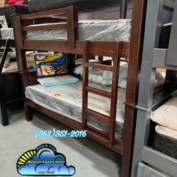 Twin Twin Brown Bunk Bed Litera Nueva 