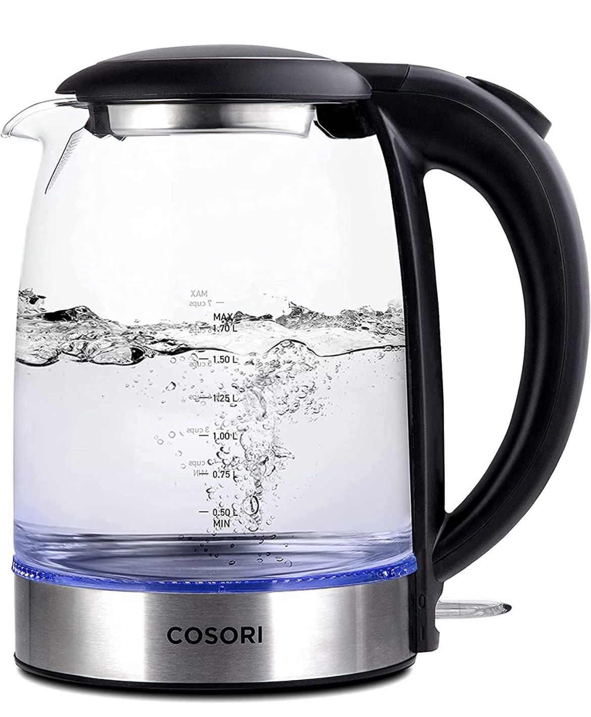 COSORI Electric Kettle with Stainless Steel Filter and Inner Lid, 1500W Wide Opening 1.7L Glass Tea Kettle & Hot Water Boiler, LED Indicator Auto Shut