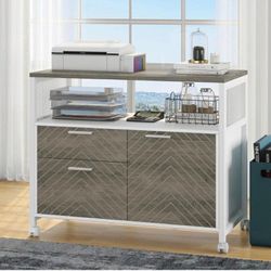 Modern File Cabinet with Drawers for Letter-Sized File and Door, Lockable lateral Filing Cabinet Printer Stand with Storage Shelves and with Rolling C