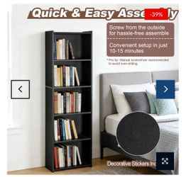 5-Tier Shelf Bookcase, Freestanding Wood Storage Di Open Bookshelf for Home Office