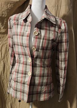 O'Neill Women's Plaid Fitted Jacket Blazer Size M Brown Red Cream Y2K