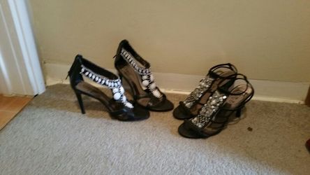 Two pair of dressy black and bauble shoes
