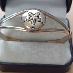 Vintage Sterling Silver Sand Dollar Cuff Bracelet 