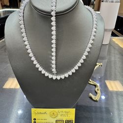 925 Silver, Moissanite Heart chain & Bracelet A Package Deal.