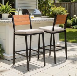 Outdoor Bar Stools with Cushions – Set of 2