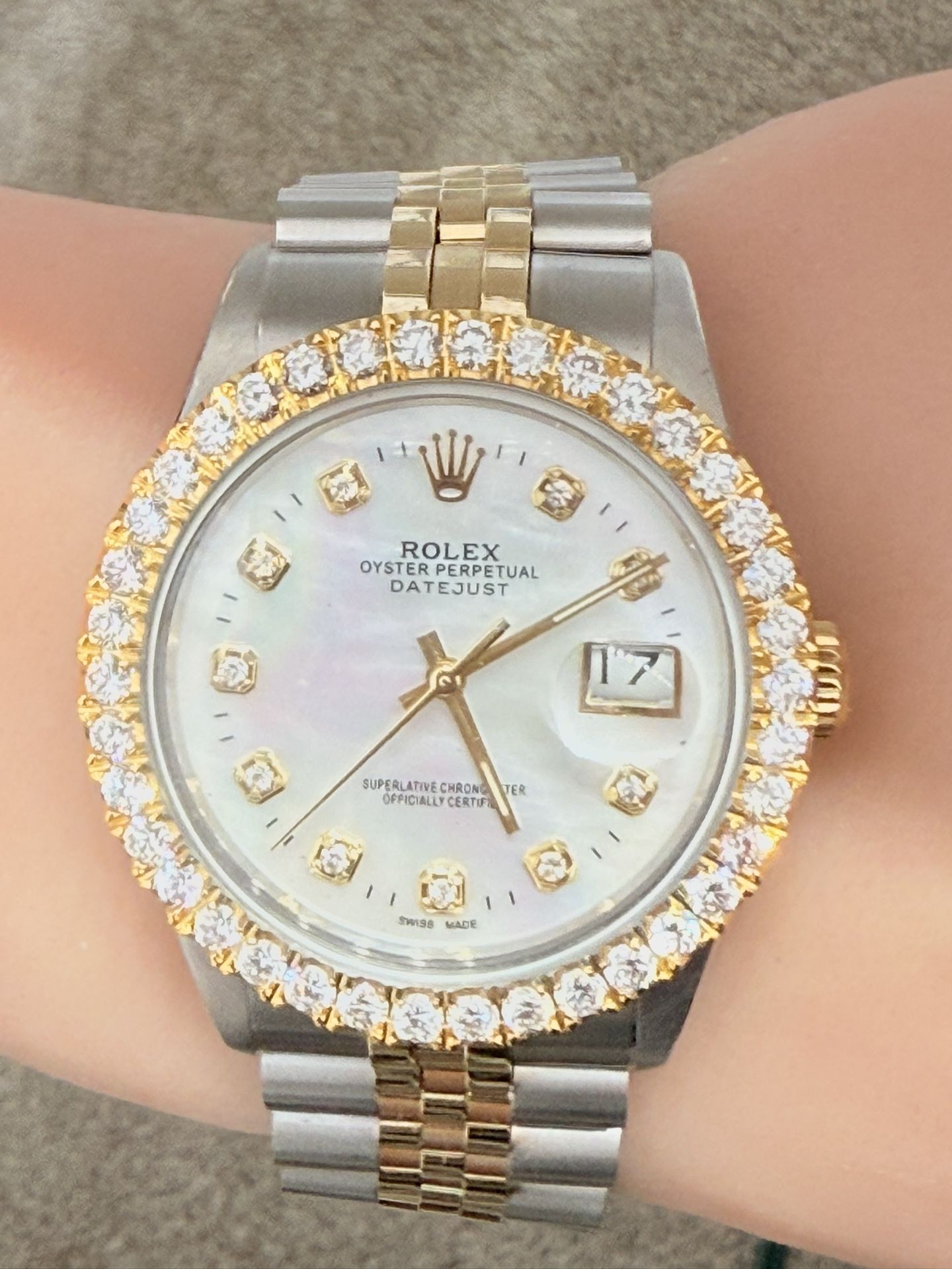 Rolex Pre Owned 36mm DateJust MOP Diamond Dial Quickset Model 16013