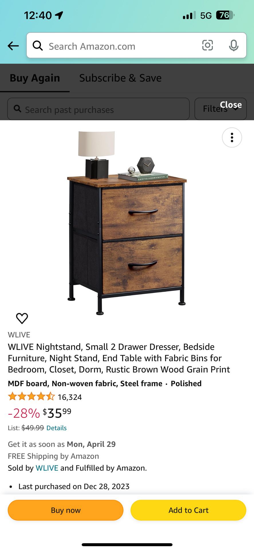 Nightstand, Small 2 Drawer Dresser