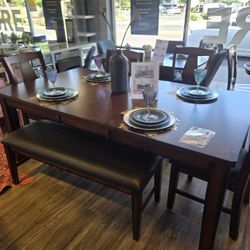 DINING TABLE WITH EXTENSION 4 CHAIRS AND BENCH 