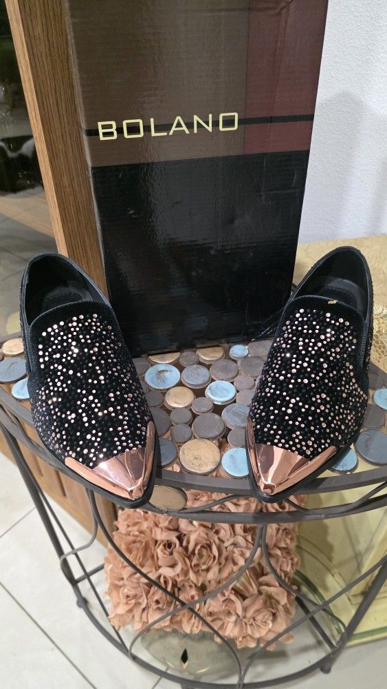 Bolano Mens Tuxedo Slip On Designer Dress Shoe Loafer Rhinestone Size 10