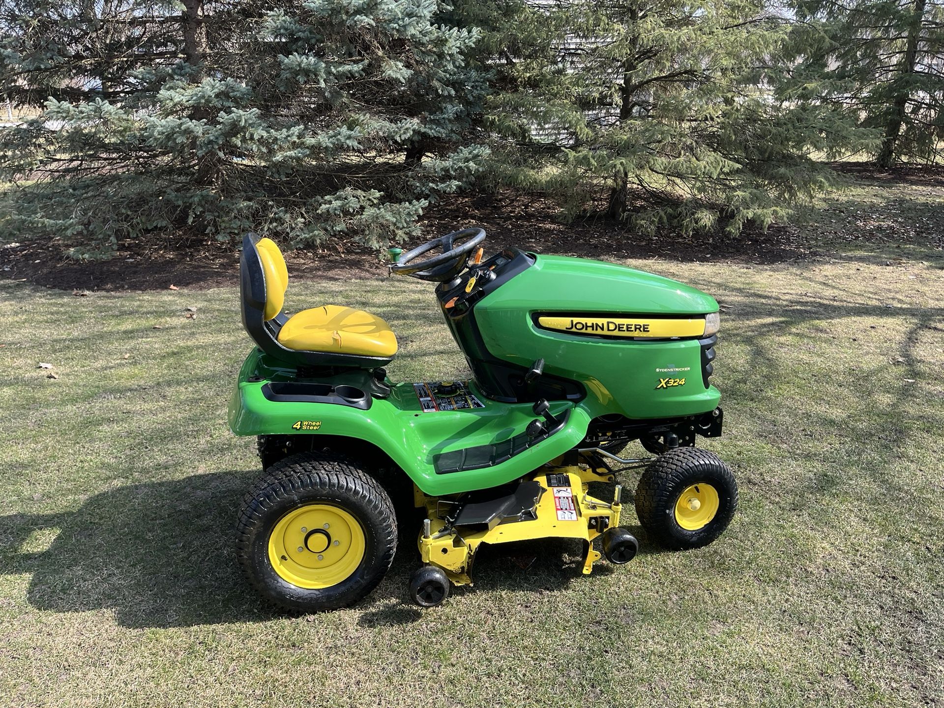 John Deere X324 All Wheel Steer Riding Lawn Mower Garden Tractor With A Kawasaki Motor And 48 In. Deck