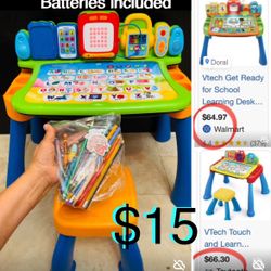 $15 Vtech touch & learn activity desk deluxe with chalkboard easel and storage plus crayons & colors