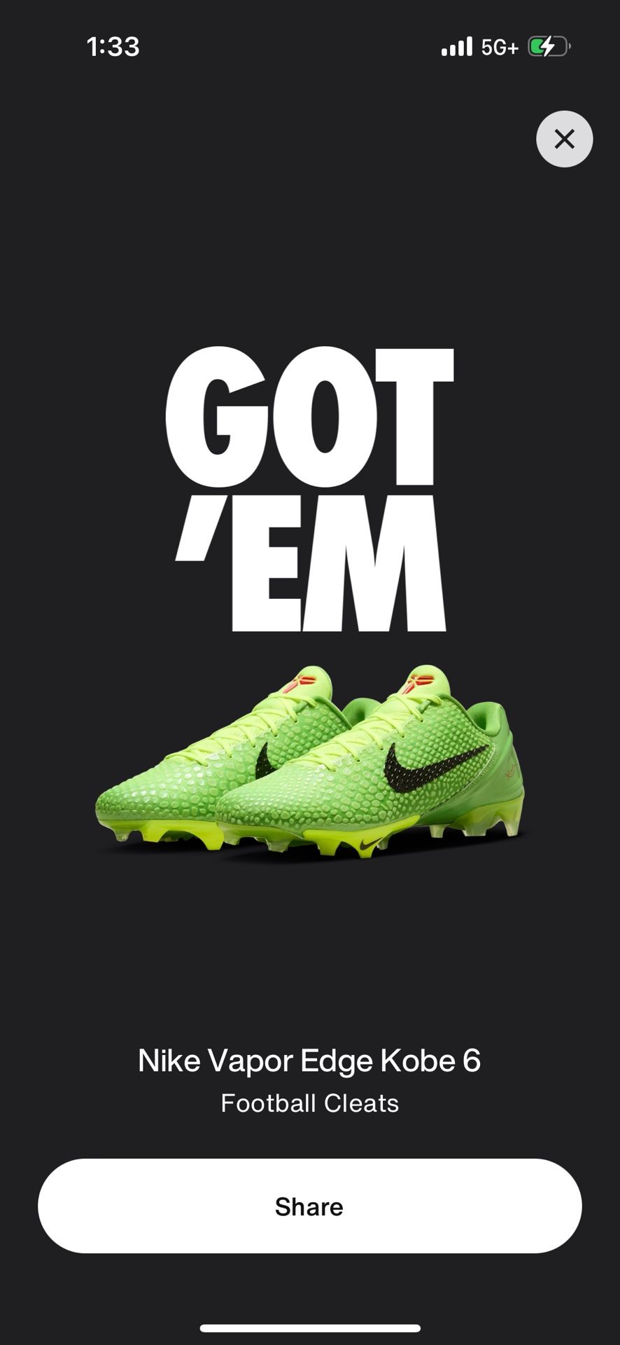 Kobe Vapor Edge Green Apple Cleats