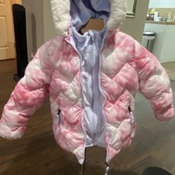 Girls Jacket Snozu Pink With  Blue Hat Fleece Lining