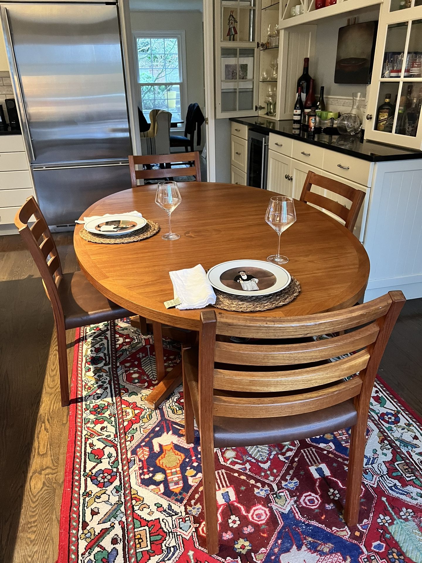 Teak Indoor Dining Table, 6 Chairs, Circa 1975