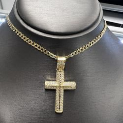14k Diamond Cut Curb Link Chain W Cross