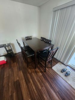 Dark Wood Dining Table Set with 6Chairs