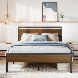 Clearance Full Size Metal Platform Bed Frame with Wooden Headboard and Footboard, Mattress Foundation, No Box Spring Needed, Large Under Bed Storage, 