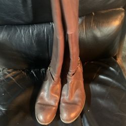 RALPH LAUREN Brown Leather Zip Fashion Knee High Boots Size 6.5B