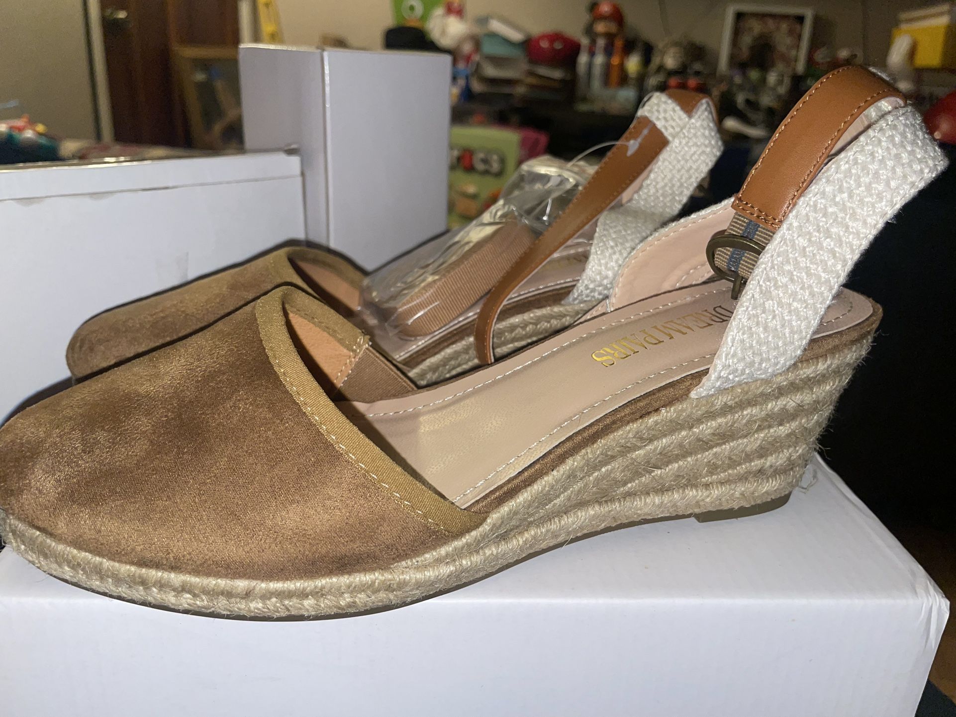 Ankle Strap Closed Toe Wedge Heels Sandals 