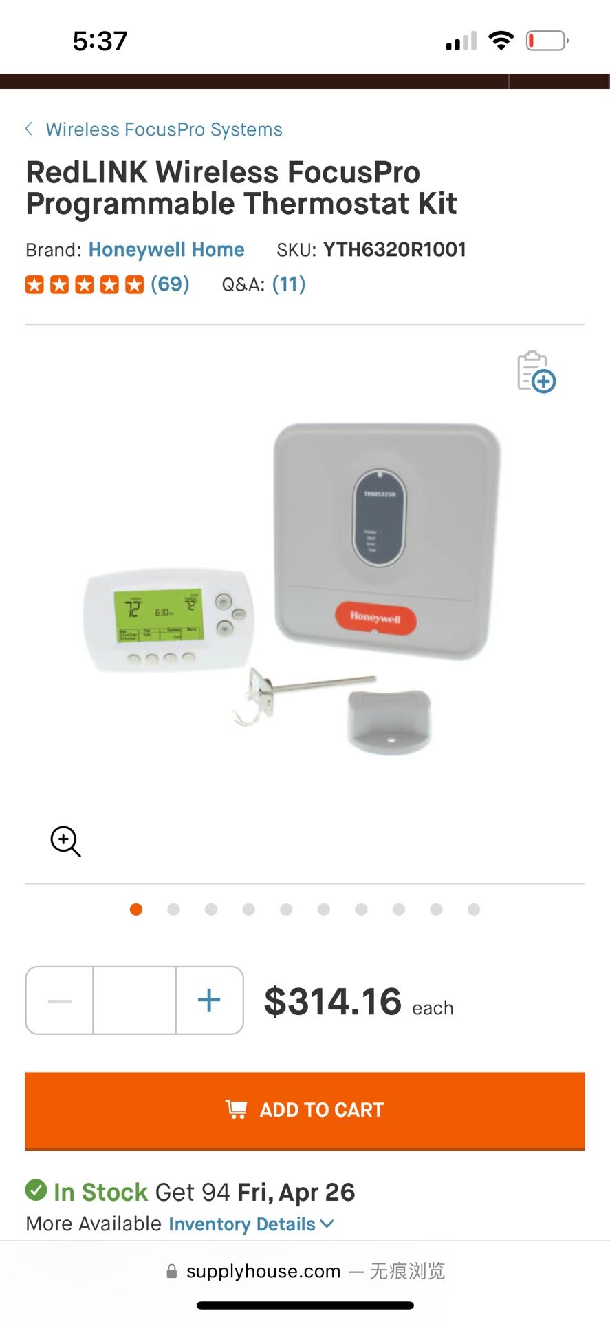 Honeywell Wireless Thermostat 