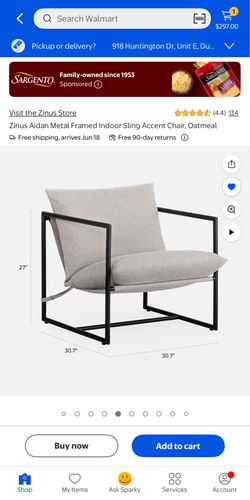 Zinus Aidan Metal Framed Indoor Sling Accent Chair, Oatmeal